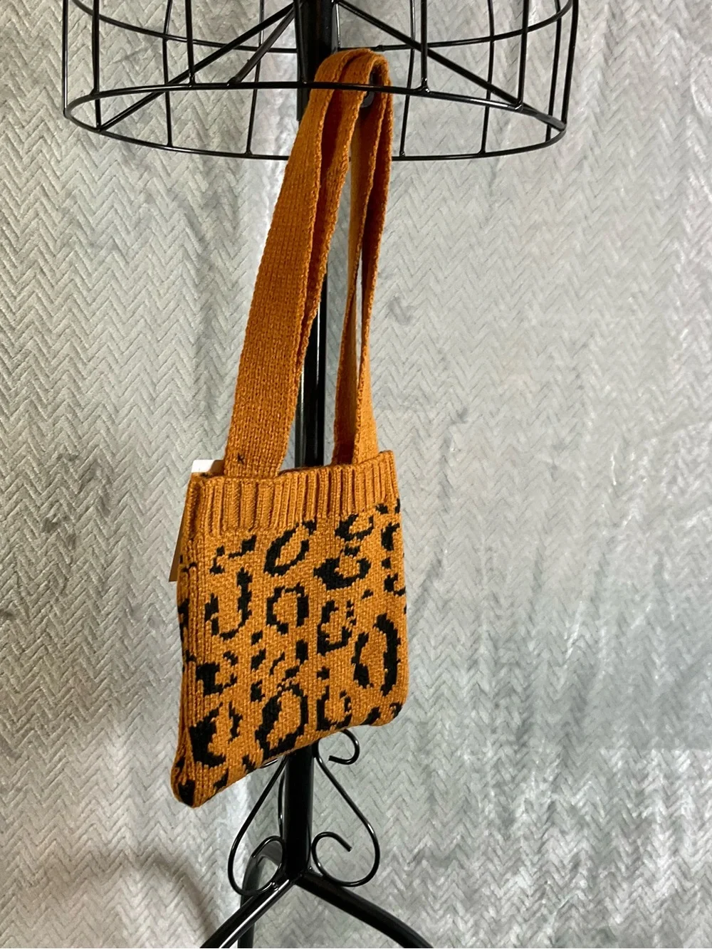 Leopard Knit Hobo Bag in Burnt Orange and Black